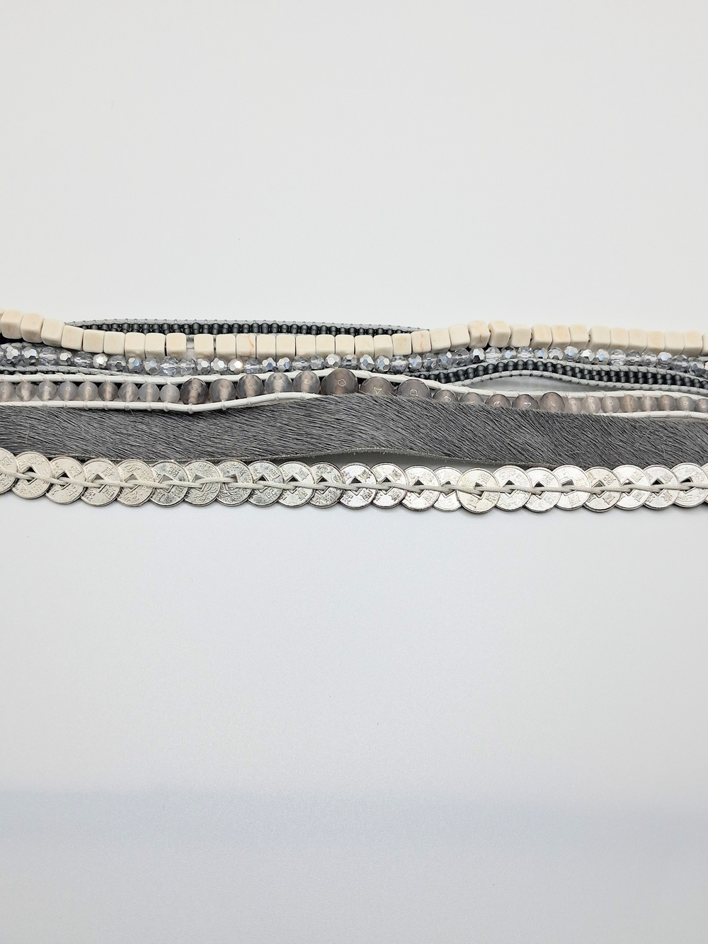 Victoria Emerson Beige and Gray Multi-Strand Magnectic Boho Wrap Bracelet - Picture 2 of 4